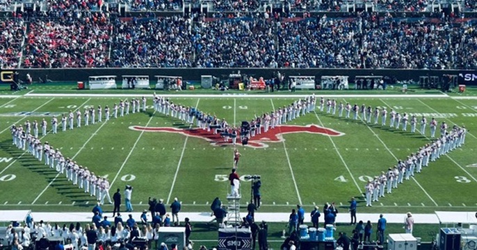 Mustang Band forming the Diamond M